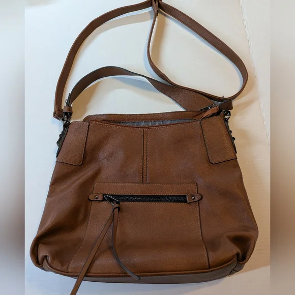 Realer Soft Brown Faux Leather Purse Handbag Large Bucket Hobo Crossbody - Picture 2 of 12